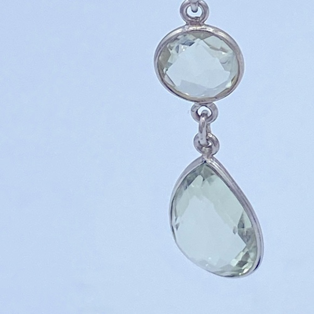 Vintage 925 Sterling Very Light Smokey Crystal Pierced Dangle Earrings 1 3/4”